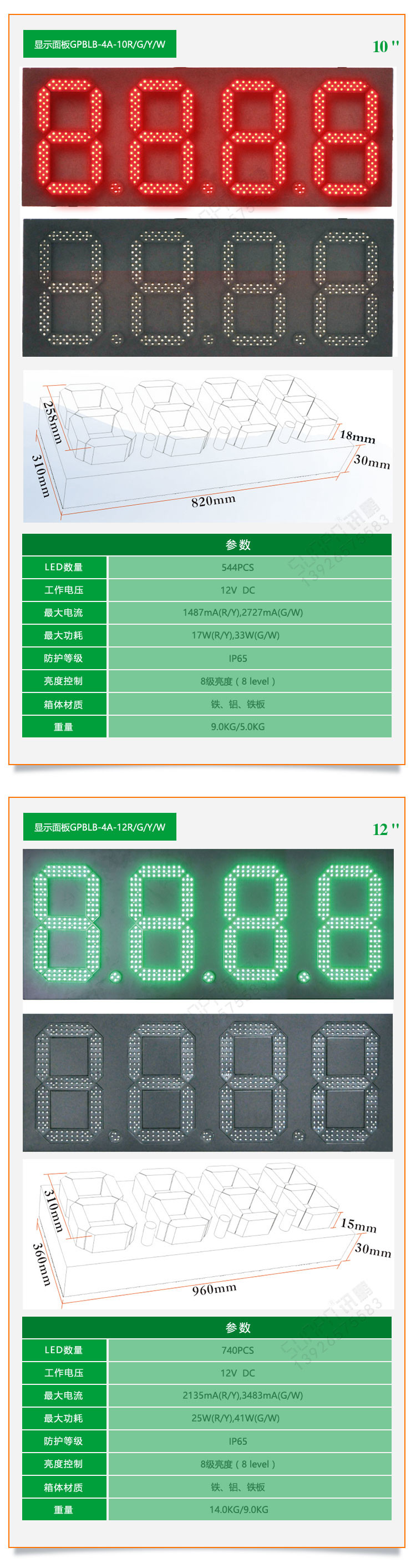 戶外油價屏產品尺寸
