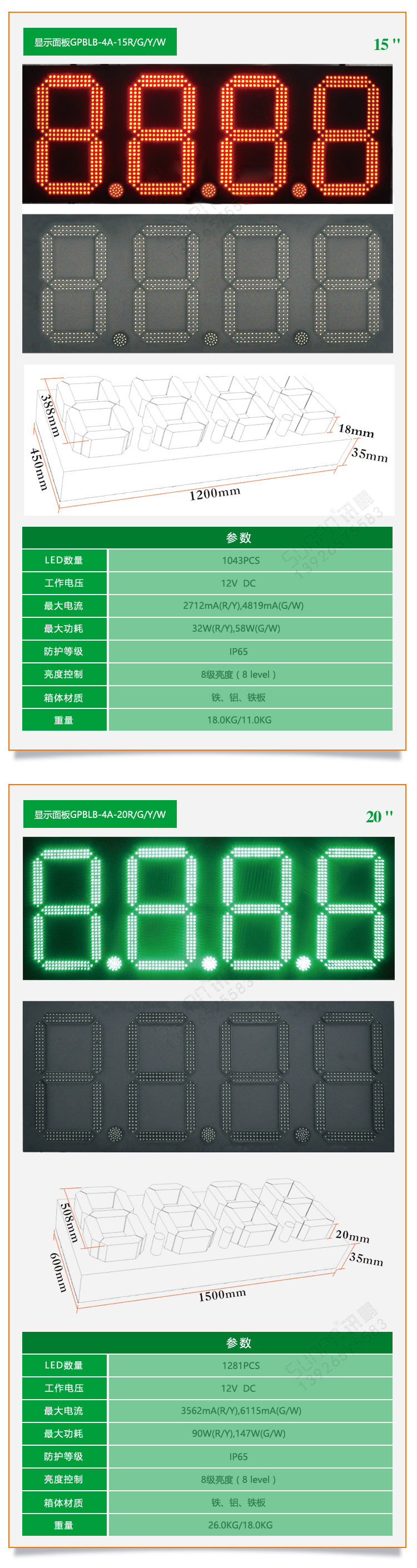 戶外油價屏產品尺寸
