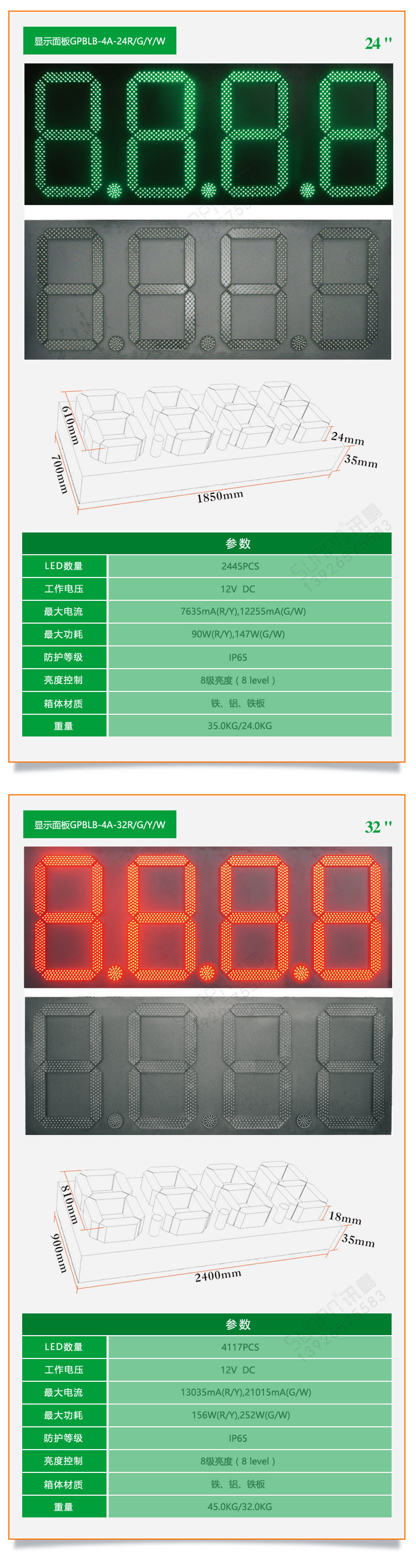 戶外油價屏產品尺寸