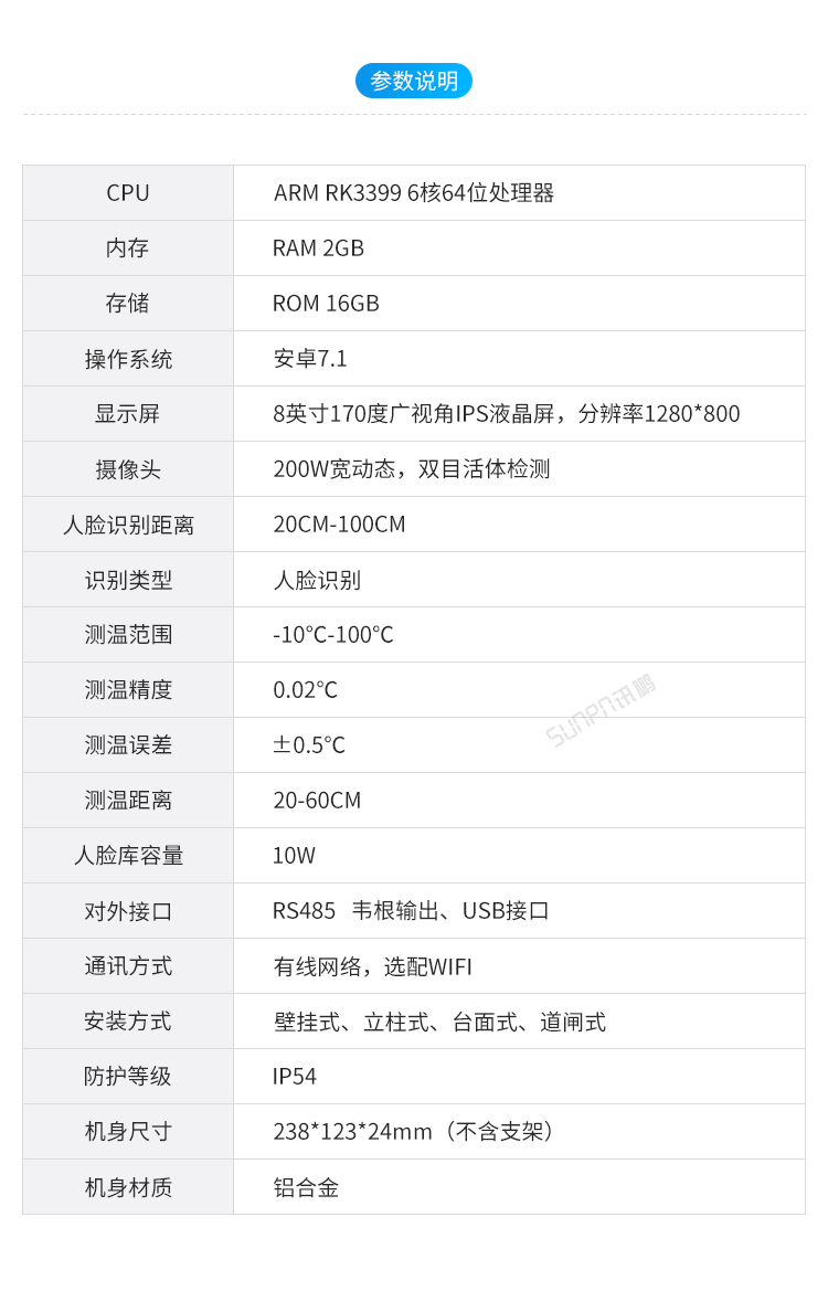 人臉識(shí)別測(cè)溫一體機(jī)參數(shù)說(shuō)明