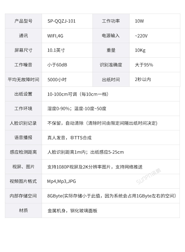 公廁人臉識別取紙機(jī)-參數(shù)說明