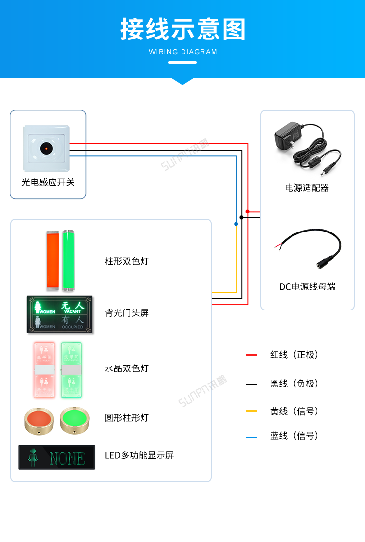 廁所有人無(wú)人雙色燈接線示意圖 廁所有人無(wú)人雙色燈接線示意圖